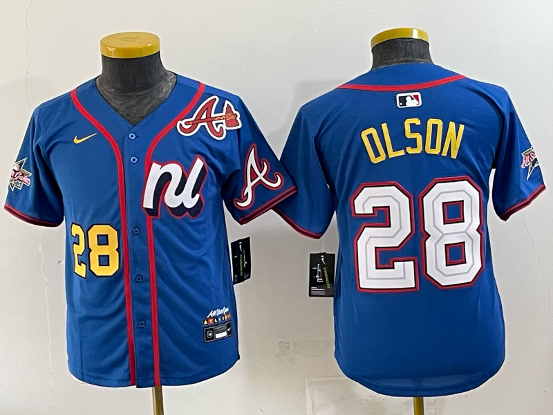 Youth Atlanta Braves 28 Olson blue Nike 2025 MLB Jersey 001